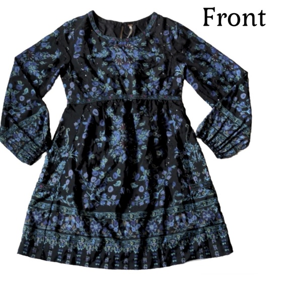 Free People Sequin Matroyshka Russian Doll Tunic Dress Sz 8 Black Embroidered - Picture 5 of 10